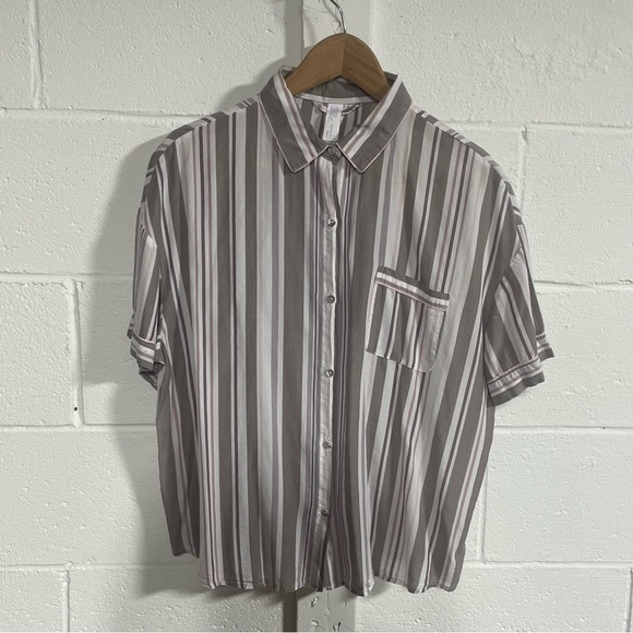 Stars Above Multicolor Stripe Short Sleeve Button Down PJ Shirt Sz XL - Picture 2 of 5